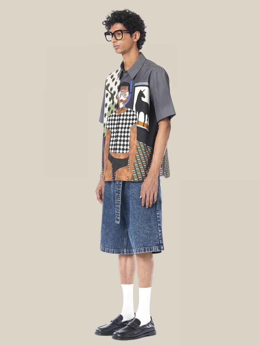 Survivors Engineered' Shirt in Cotton with Multicolored Print