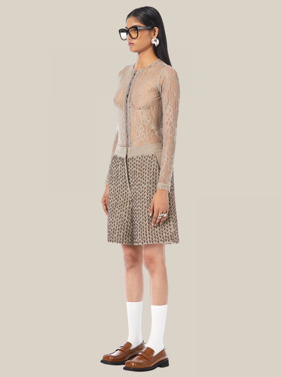 Beige 'Hooked' Knit in Lace with Hook Closure