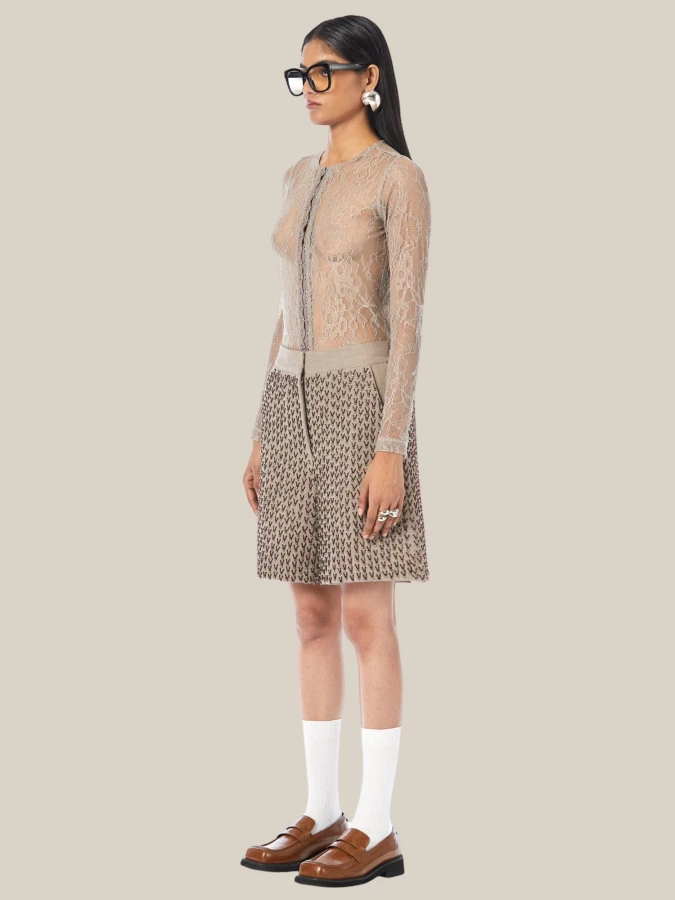 Beige 'Hooked' Knit in Lace with Hook Closure