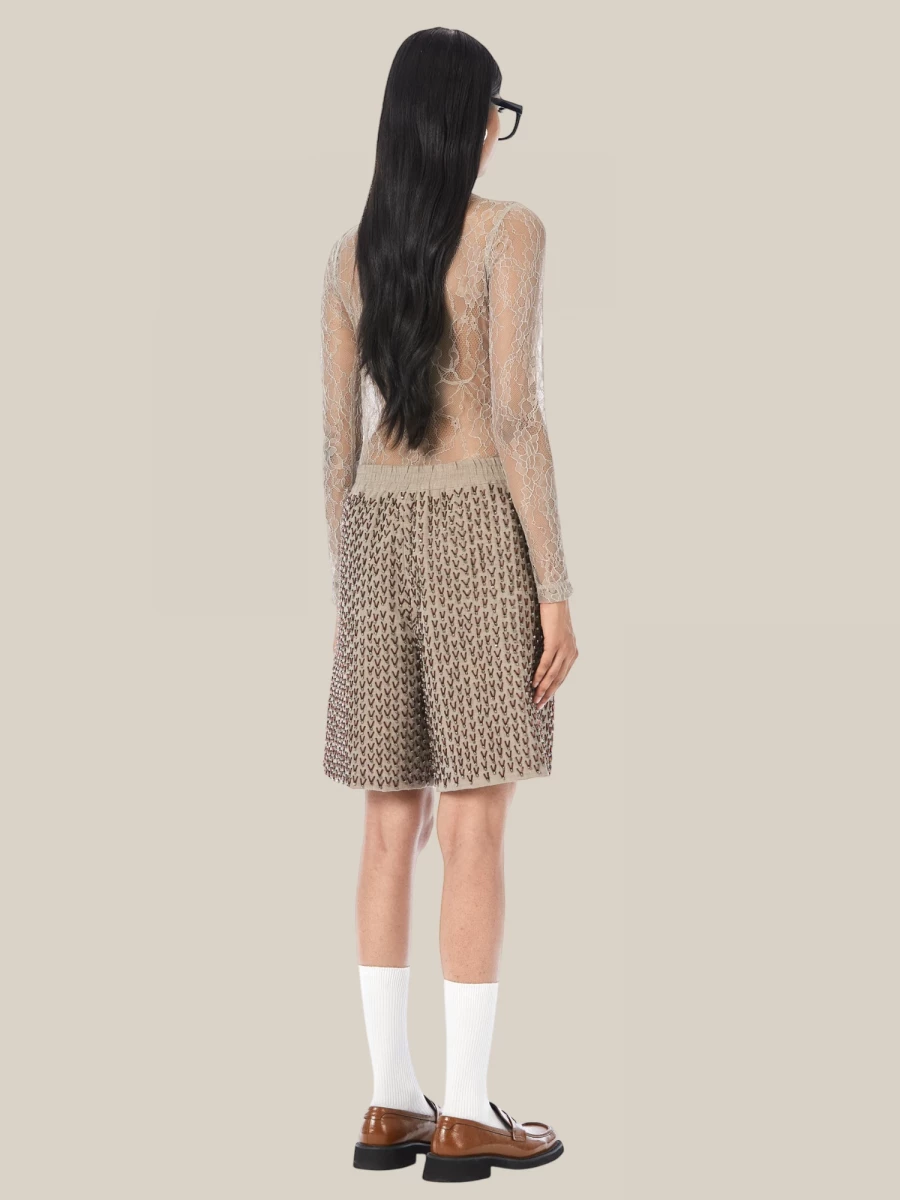 Maglia 'Hooked' Beige in Pizzo con Chiusura a Ganci