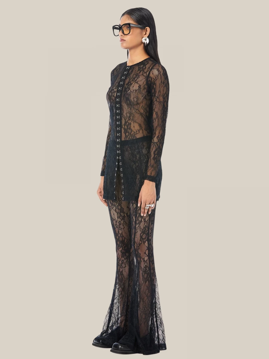 Black 'Hooked' Knit in Lace with Hook Closure