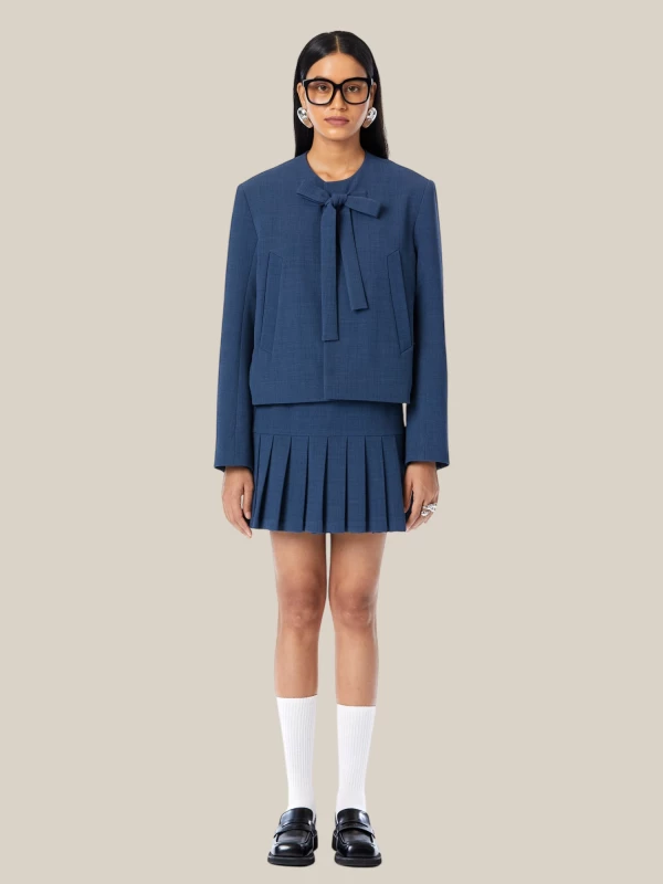 Blue Cotton Jacket with Bow