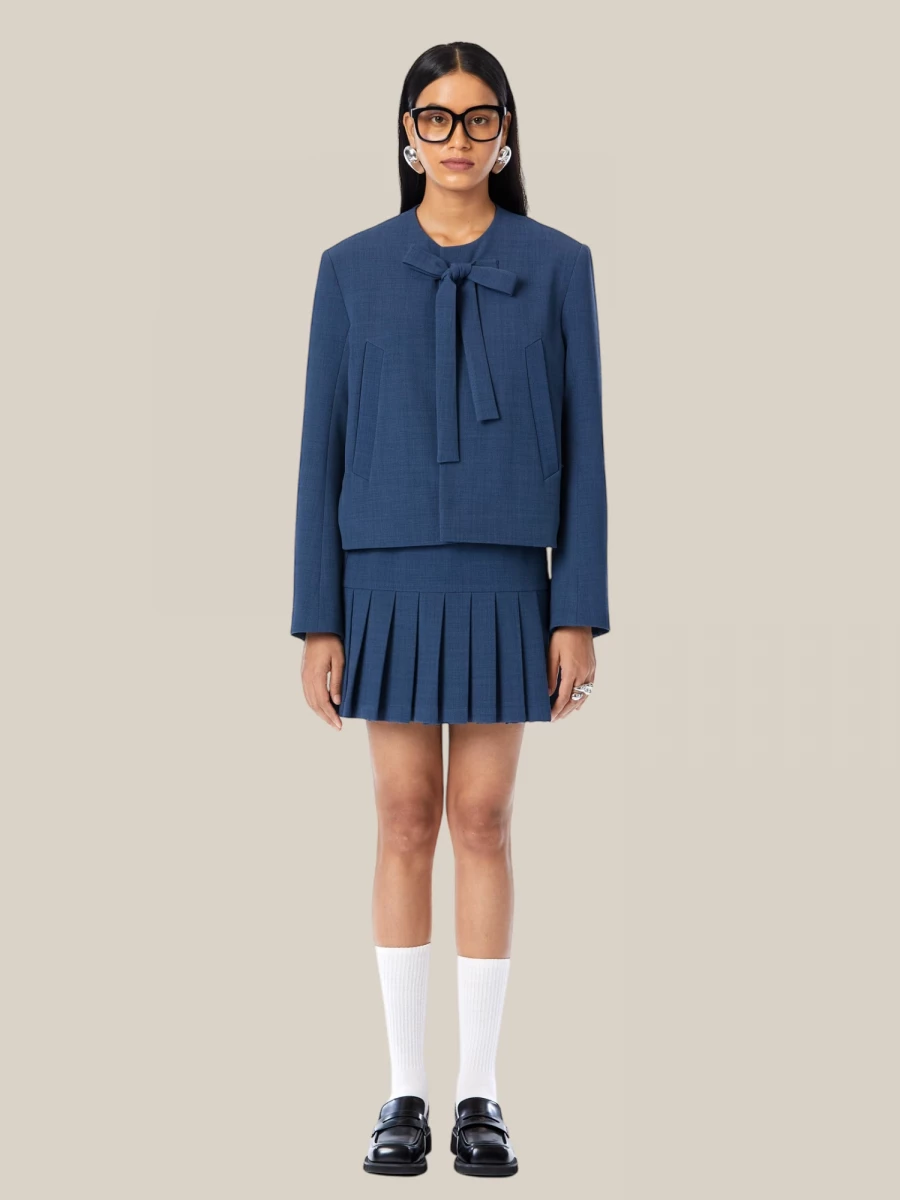 Blue Pleated Cotton Skirt