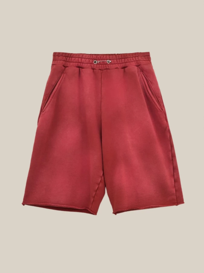 Red Shorts in Cotton with Washed Effect