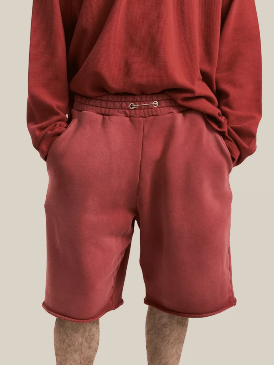 Shorts Rossi in Cotone con Effetto Slavato