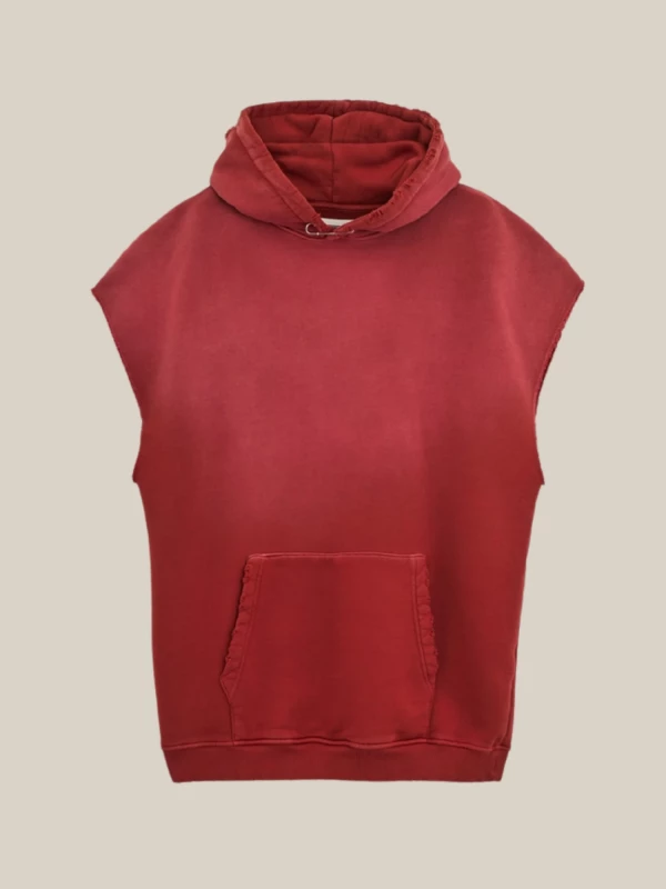 Felpa Rossa Smanicata in Cotone Effetto Slavato