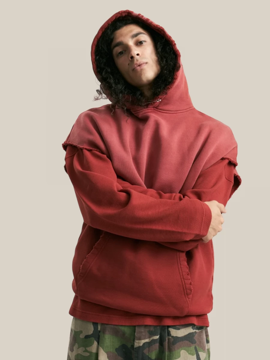 Red Washed Effect Cotton Sleeveless Sweatshirt