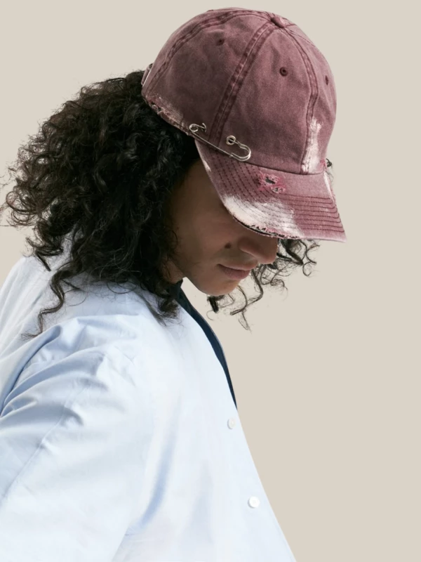 Burgundy Destroyed Effect Cap with Pin