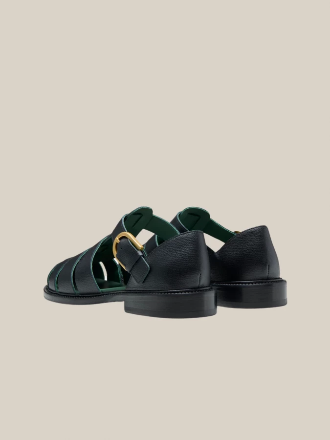 Black ‘Fisherman’ Sandal in Grained Leather
