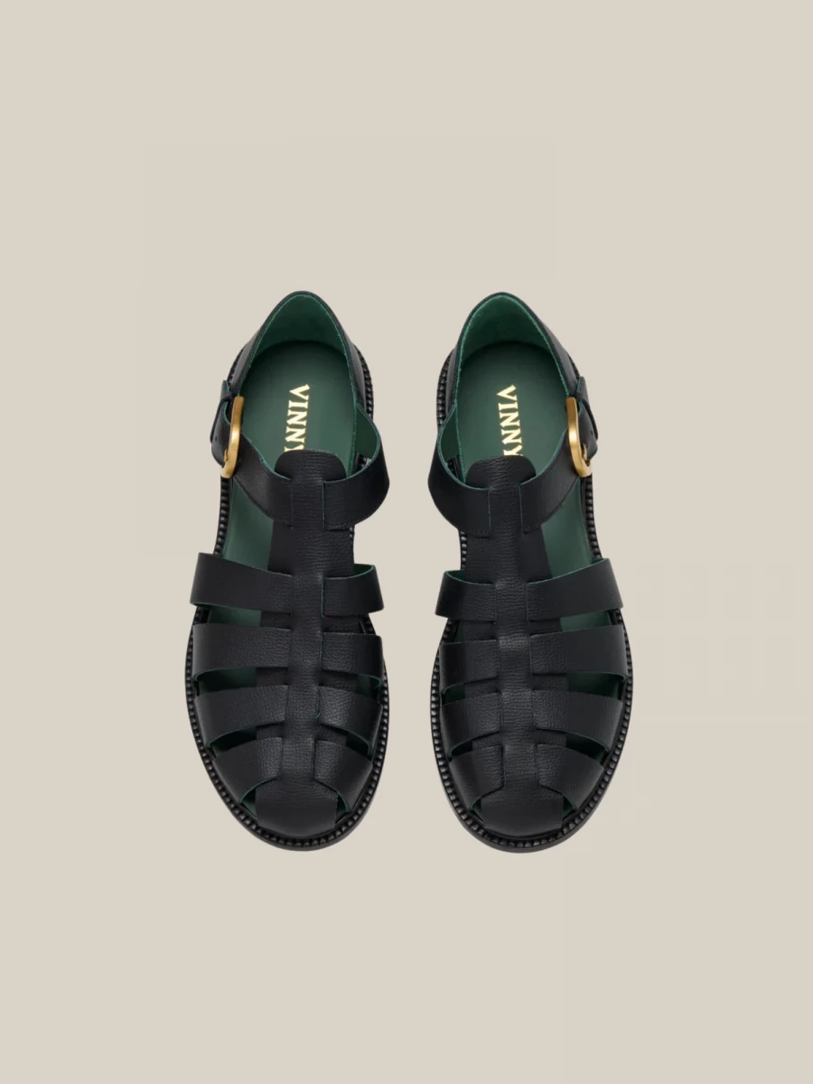 Black ‘Fisherman’ Sandal in Grained Leather