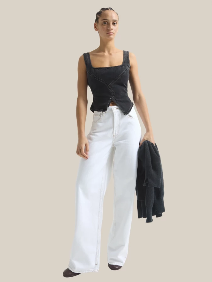 Black Denim 'Broken' Corset with Asymmetrical Cut