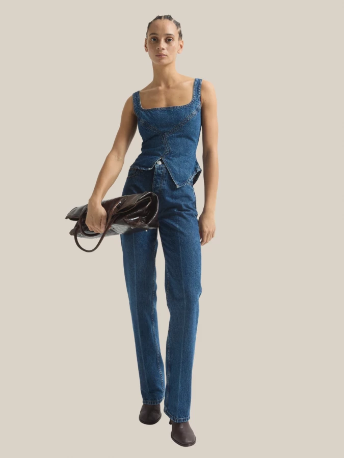 Denim 'Broken' Corset with Asymmetrical Cut