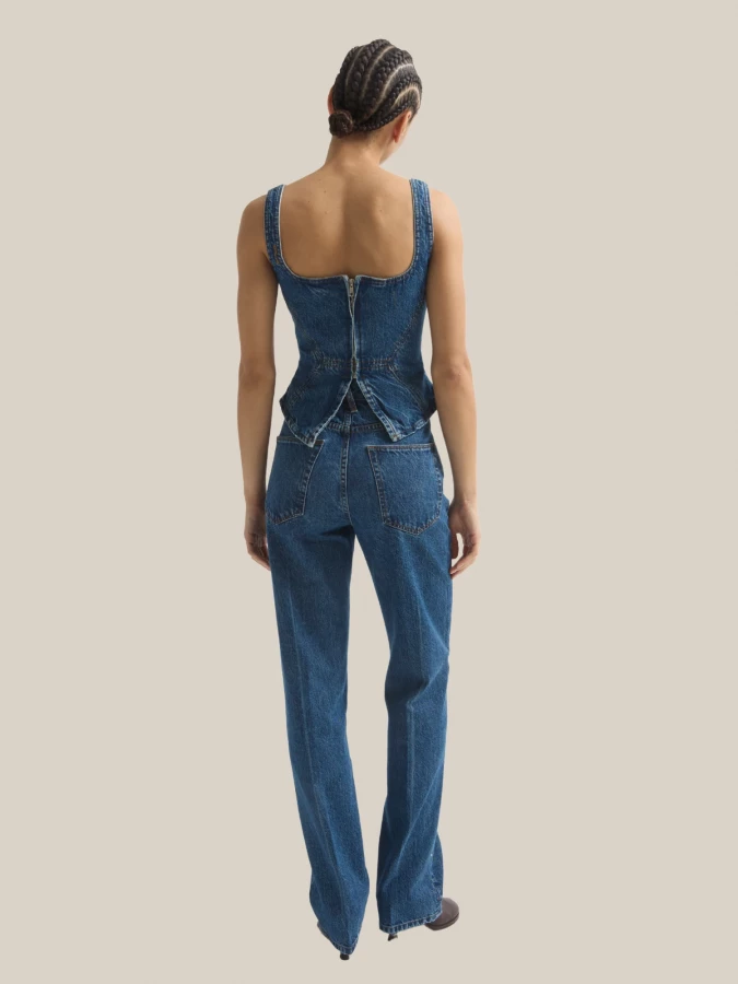 Denim 'Broken' Corset with Asymmetrical Cut