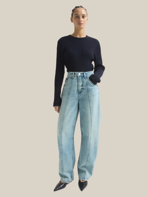 Jeans 'Lido' Blu Chiaro a Gamba Larga con Cuciture Frontali