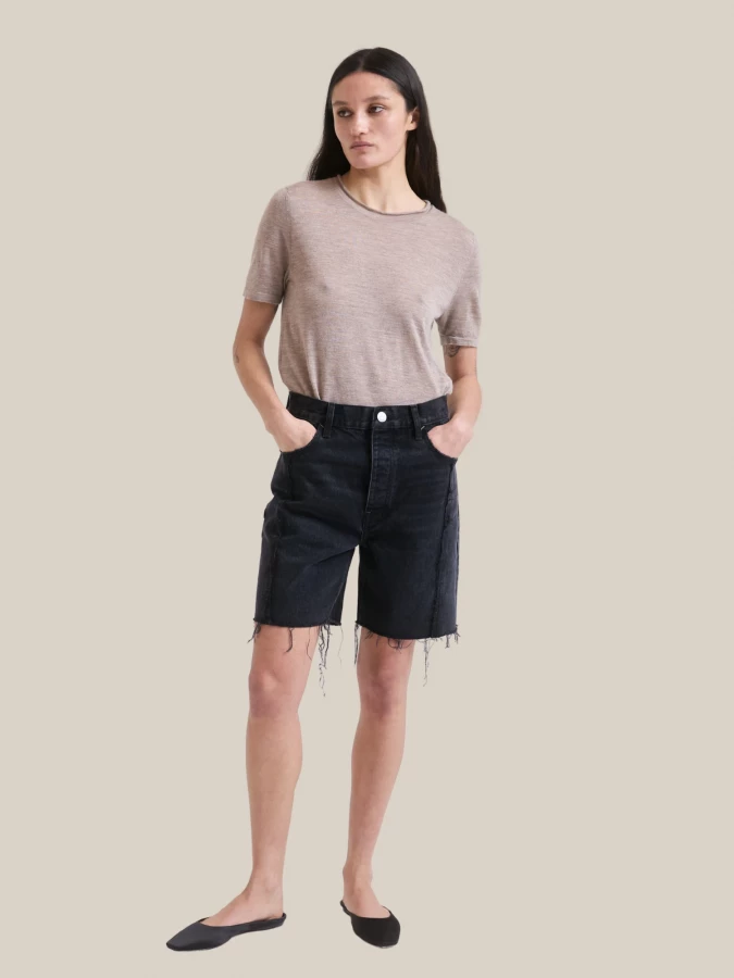 Black Denim 'Partner' Bermuda Shorts with Frayed Bottom