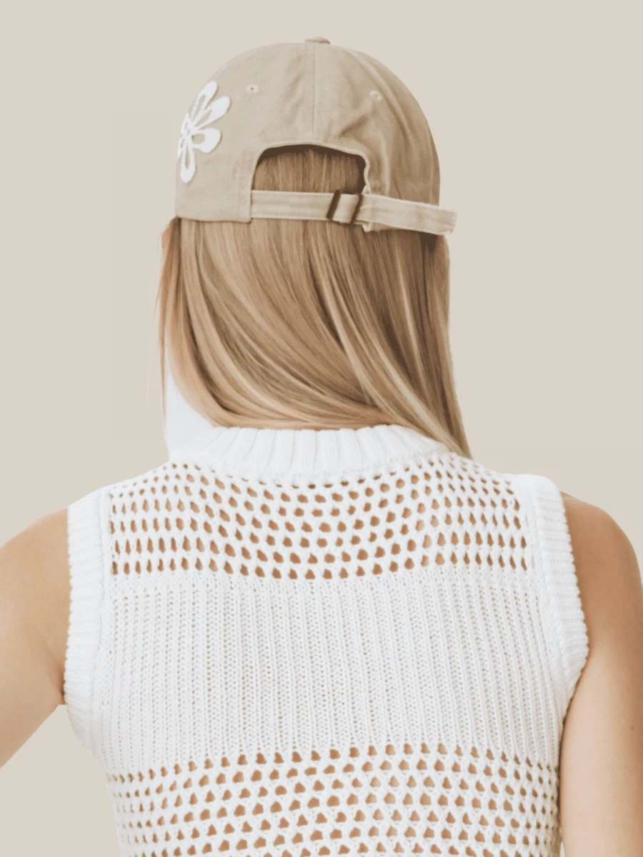 Cappellino in Cotone Beige con Ricamo fiore