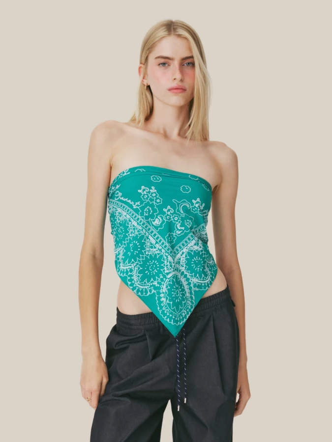 Foulard Verde in Tessuto Leggero con Stampa Bandana