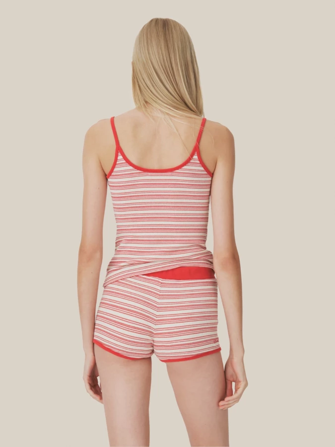 Canotta Rossa a costine in Cotone con Motivo a Righe sottili