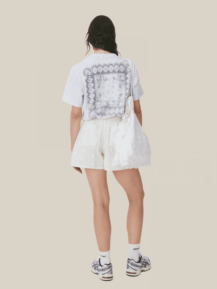 T-shirt Grigio Chiaro con Stampa Bandana