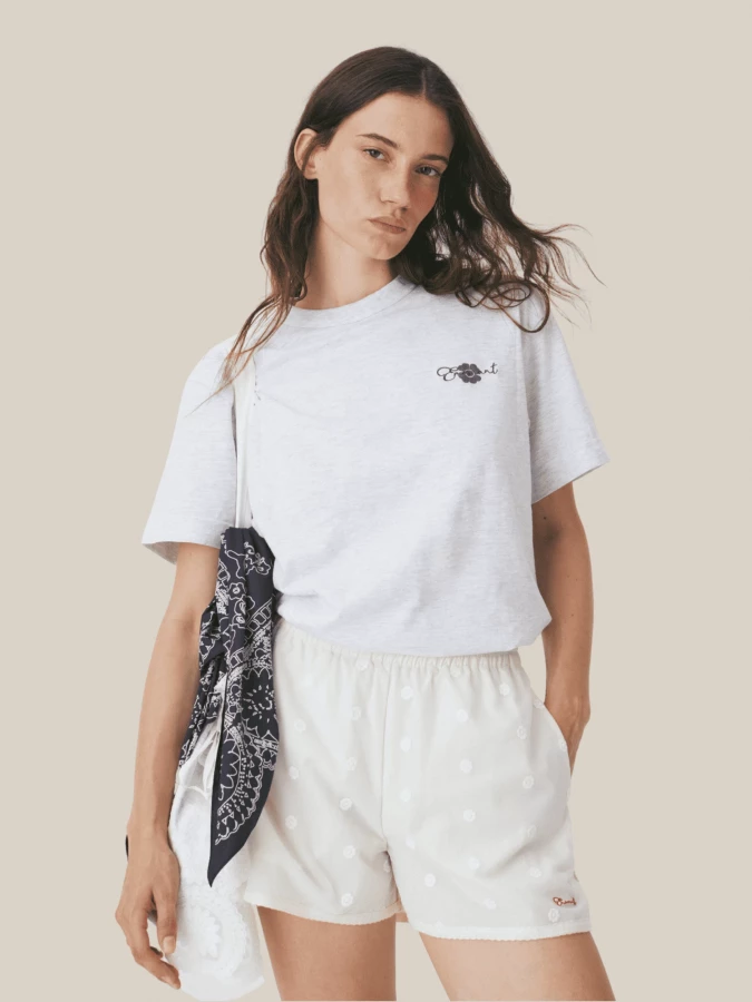 T-shirt Grigio Chiaro con Stampa Bandana