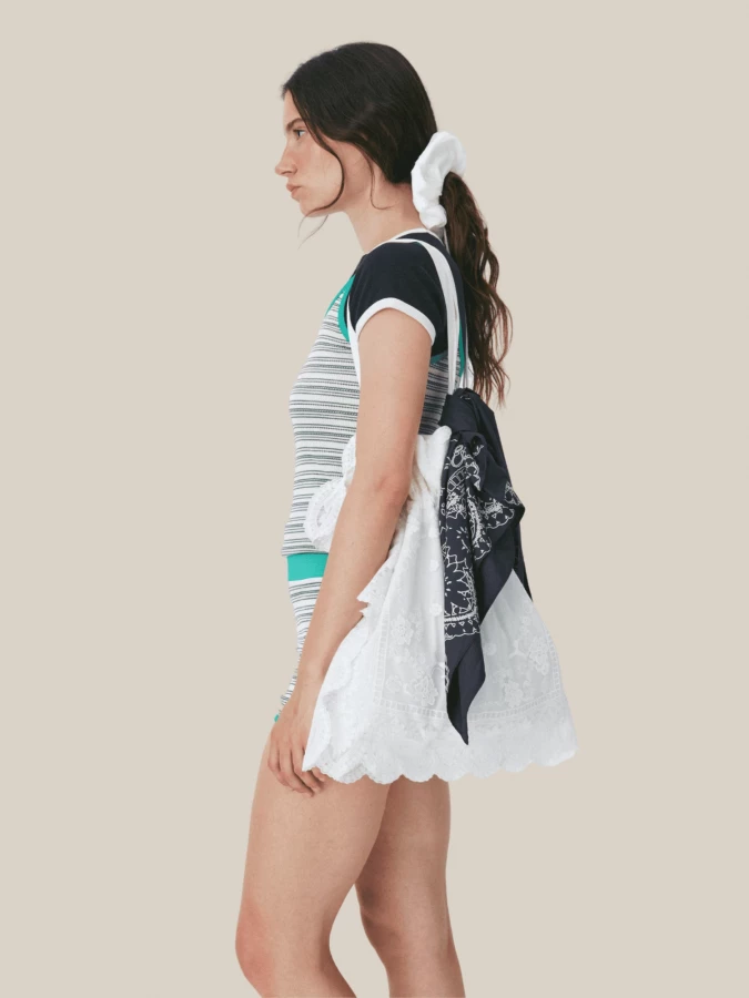 Green Ribbed Cotton Tank Top with Thin Striped Pattern