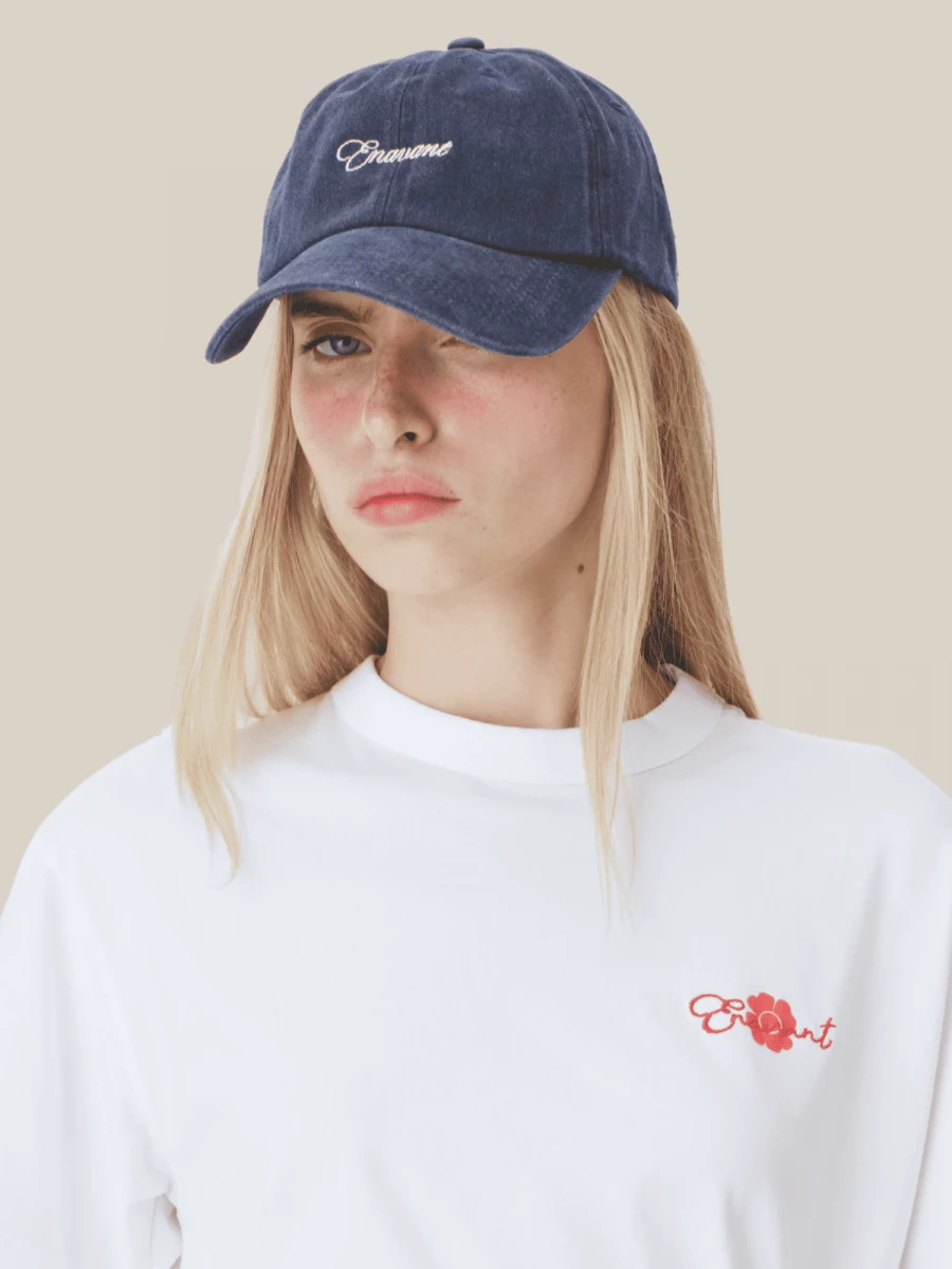 Dark Blue Cotton Cap with Flower Embroidery