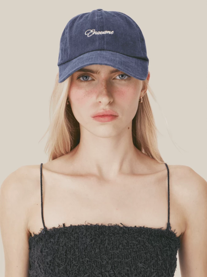 Dark Blue Cotton Cap with Flower Embroidery